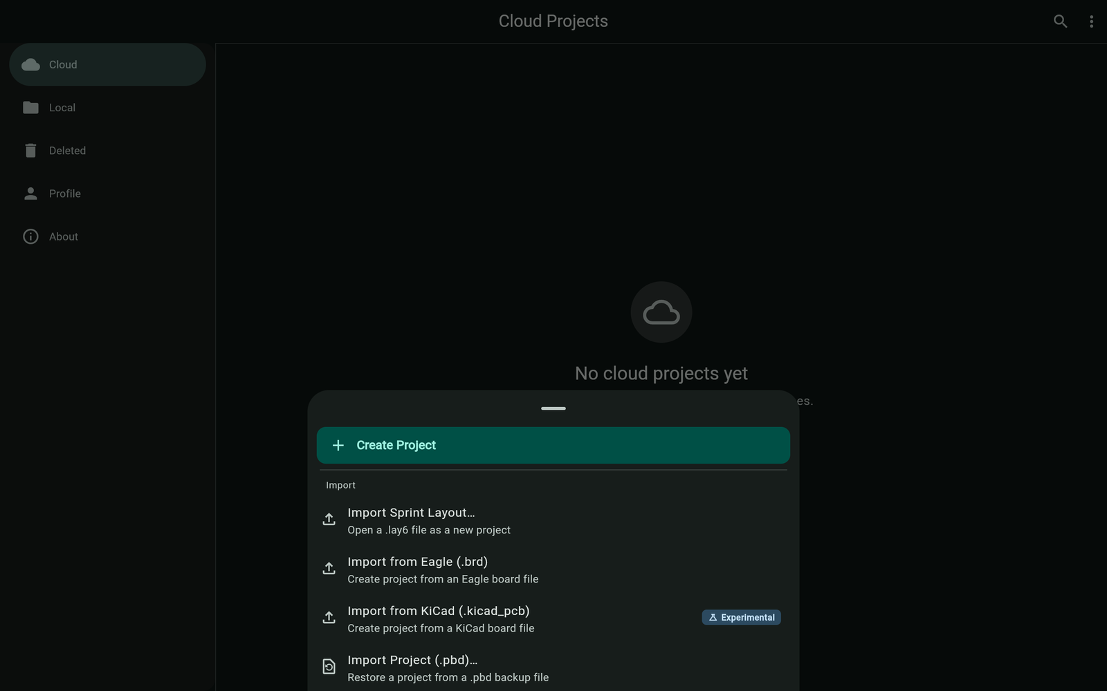 Create project menu in the project list with the Import Sprint Layout option